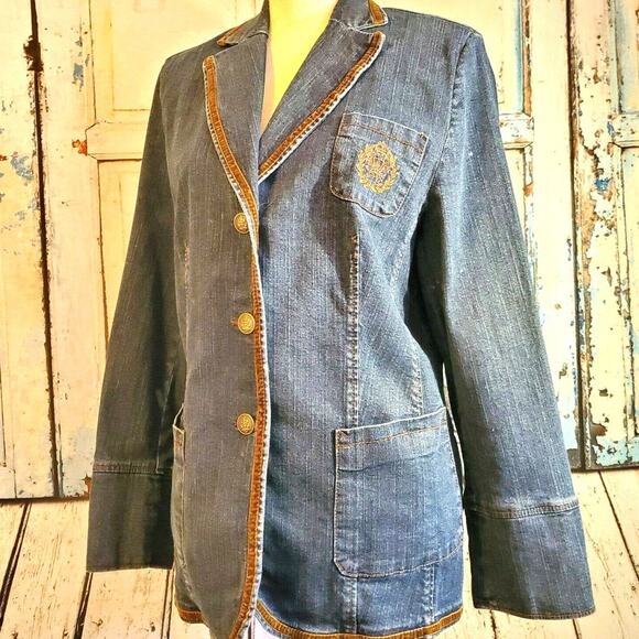 Carol's Denims Classic Jacket Velvet Trim Size 2XL Medallion Pocket Buttons - Picture 10 of 10